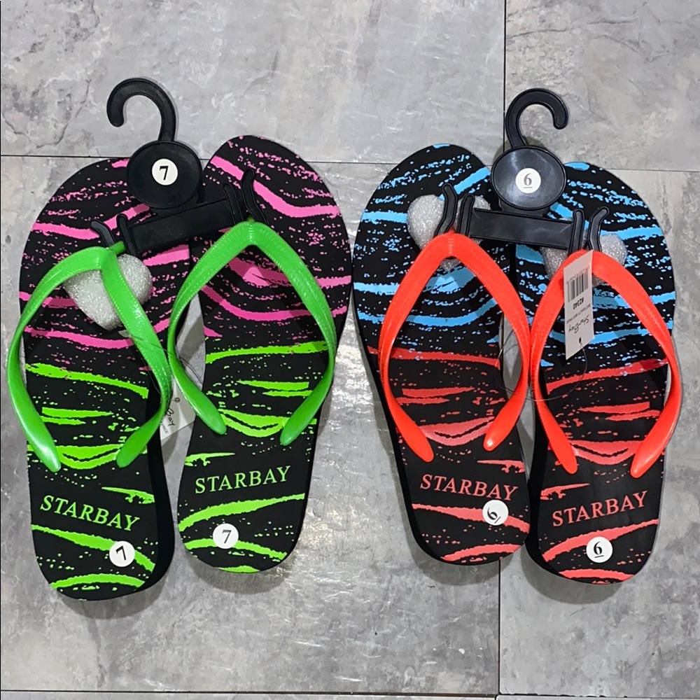 Starbay wedge flip Flops Set - Neon Green and Red Size 6 and 7 women summer